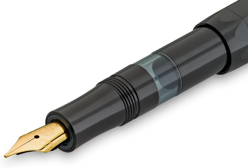 Kaweco PISTON SPORT CLASSIC Black/Gold I Premium Plastic Fountain Pen for Ink Bottles with Transparent Ink Window in Nostalgic Box I Exclusive Piston Filler 13 cm I Nib: F (Fine)