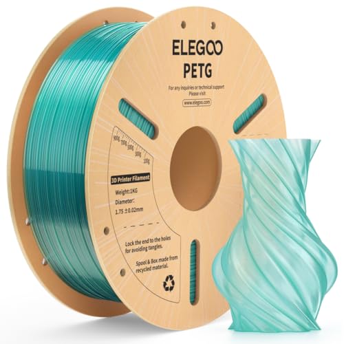 ELEGOO PETG Filament 1.75mm Translucent Green 1KG Transparent 3D Printer Filament High Precision Strong & Durable 1kg Spool(2.2lbs) Fits for Most FDM 3D Printers