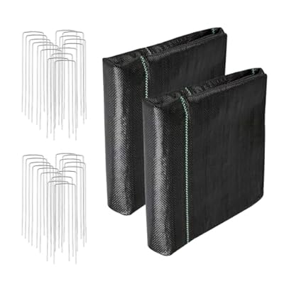LGJIAOJIAO 4FT x 100FT Weed Barrier Landscape Fabric (2 Pack 4x50FT) - Premium Heavy-Duty 3.2oz Gardening Weed Control Mat with 30 U-Shaped Securing Pegs - Ground Cover for Gardening, Farming