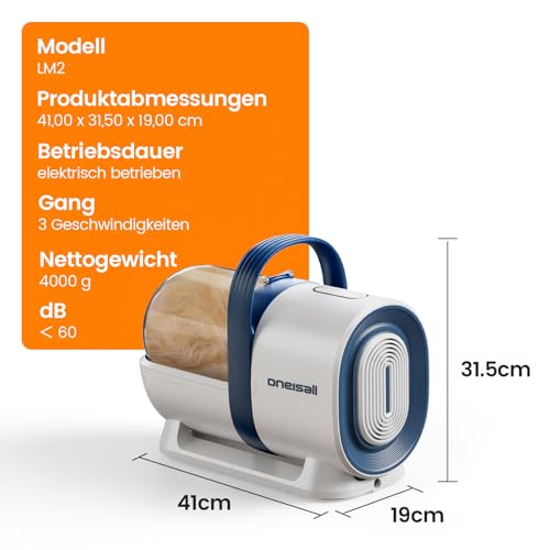 oneisall Hundeschermaschine mit Staubsauger, Super Saugkraft mit 12000 Pa Saugt 99.99% der Tierhaare, Leise Schermaschine Hund Katze Hundehaarschneidemaschine mit 7 Pflegewerkzeugen