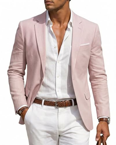 Image of MY'S Men's Slim Fit One Button Linen Suit Blazer, Casual Sports Jacket, Lightweight Business Daily Coat.