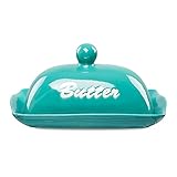 Cutiset Ceramic Stylish Butter dish with handled lid, Perfect Size for Standard Butter Stick (Peacock)