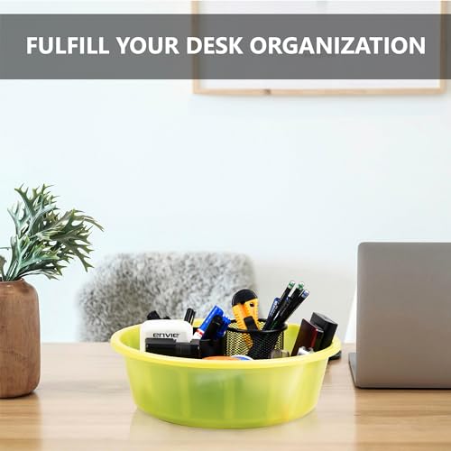 Image of Kuber Industries Pack of 6 Desk Organizer | Stationery Organizer | Multipurpose Storage Organizer | Office Supplies for Pen-Pencil-Staplers | Desktop Organizer | 6 LTR | Green & White