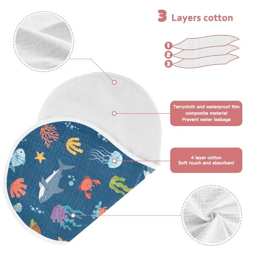 2 Pack Muslin Burp Cloths Sea Animal Navy Blue Cotton Baby Burp Cloths Ultra Soft Burping Cloth Absorbent Spit Up Rags for Newborn Boys Girls, Large 22" x 11"3
