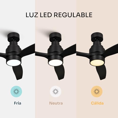 Miniatura 4 de Mellerware - Ventilador De Techo Con Mando A Distancia Brizy Bright 45 W 6 Velocidades Ultra Silencioso 3 Aspas 132 De Diámetro Función Verano-Invierno Temporizador Led Black