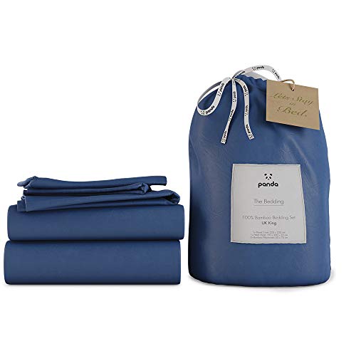 Panda London Bamboo Complete Bedding Set - Eco-Friendly, Hypoallergenic, Full Set for Comfort, UK Super King, Deep Sean Navy