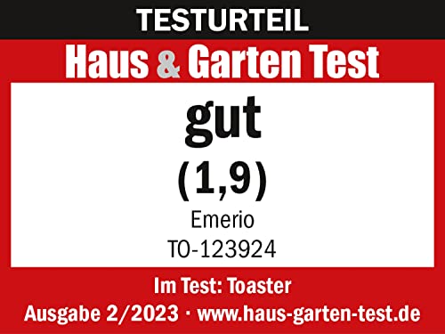 Emerio Toaster 2 extra Breiten Toastschlitzen Zentrierfunktion,herausnehmbare Krümelschublade,Abbruch/Auftauen/Wiedererwärmen,7 einstellbare Bräunungsstufen,Brötchenaufsatz,750W,TO-123924,Schwarz