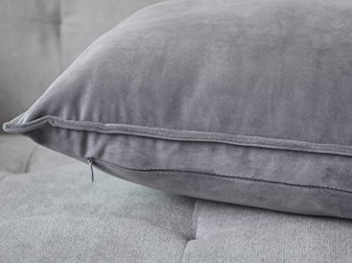 Lutanky Light Grey Velvet Cushion Covers 45cm x 45cm Decorative Square Throw Pillow Covers (Pack of 2) Soft Piped Pillowcases for Sofa Bedroom with Invisible Zipper 18 x 18 Inch - Image 2