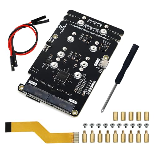 Freenove Quad M.2 NVMe SSD HAT for Raspberry Pi 5, M.2 Adapter AI HAT 4 Slots NAS RAID Kit, Solid State Drive Size 2230 2242 2260 2280, PCIe 2.0 Max Speed 500 MB/s, Detailed Tutorial 4 M.2 S