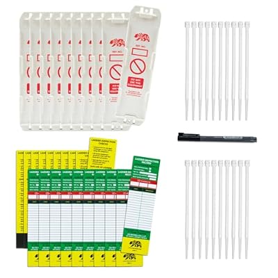 BearTOOLS Ladder Inspection Record Kit, Weatherproof, Keep Your Ladder Safe, Clear Visible Tags, for All Step Sizes, Complete with Cable Ties (10 Holder & 20 Tags)