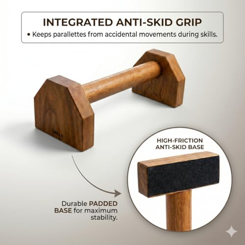 Image of YATTA-X Handcrafted Mahogany Wooden Parallettes for Calisthenics | Large Size Strong Push up Bar for Home | Turned Wooden Push up Stand & Grip Supports | For Men and Women | 34 cm x 12 cm