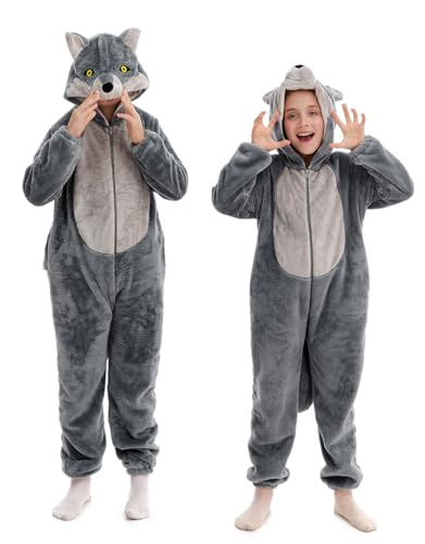 Wolf Onesie Costume Kids Toddler Animal Pajamas Cosplay Blanket Clothes 4T