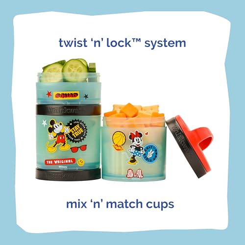 Image of Whiskware Disney Mickey Mouse and Friends Stackable Snack Containers for Babies, Toddlers, and Kids, 3 Stackable Snack Cups for School and Travel, Cupholder Friendly, Squad!
