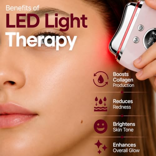Image of Electric Gua Sha Massager for Face | EMS Microcurrent Facial Massager with Heat Therapy, 3 LED Light Therapy & 9 Mode Vibrations | Face, Jawline & Neck Massage Beauty Tool