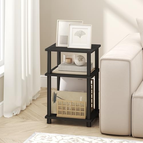 Image of Furinno Turn-N-Tube Side Table, 3-Tier End Table with Open Shelf, Toolless Assembly Night Stand, Bedside Table, for Living Room, Bedroom, Dark Americano