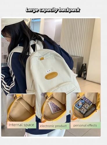 Duck Cute Backpack - Funny Animal Shaped Corduroy Backpack, Large Capacity Unique Yellow Cute Duck Design, Fun & Stylish (White)3