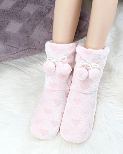 Image of Keyela Womens Non-Slip Sole Slipper Socks, Fluffy Winter House Booties | Ultra soft fuzzy warm indoor house slippers Non-skid bottom for safe walking Cozy winter footwear for ladies