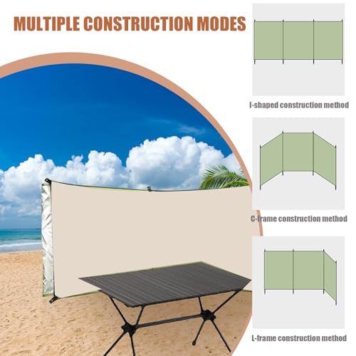 CurcKua Wind Screen 98x28in Foldable Wind Blocker 210d Silver Coating Camping Windbreaks with Grommet 3 Panel Screen for Outdoor Beach Lawn Privacy Blocker Camping Windbreaks