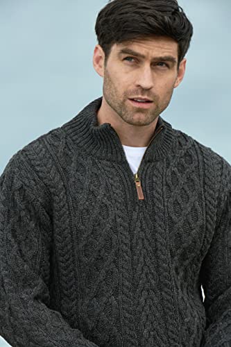 Aran Crafts Men's Irish Soft Cable Knitted Zip Neck Jacket (100% Merino Wool)2
