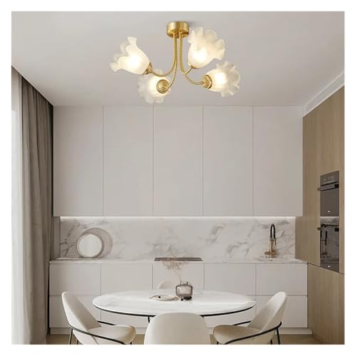 French chandelier suspendu en verre blanc et cuivre doré de style nordique