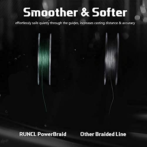 RUNCL PowerBraid Braided Fishing Line, Ultra Durable Braided Line 8 Strands - Seamless Weaving Tech, Enhanced Coating Tech, Round Profile, Zero Stretch (Moss Green, 300Yds, 60LB(27.2kgs)) by RUNCL - Image 5