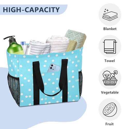 Nander Blue and White Dots Foldable Tote Bag Waterproof Sandproof Women Beach Bag Handbag Gym Bag4