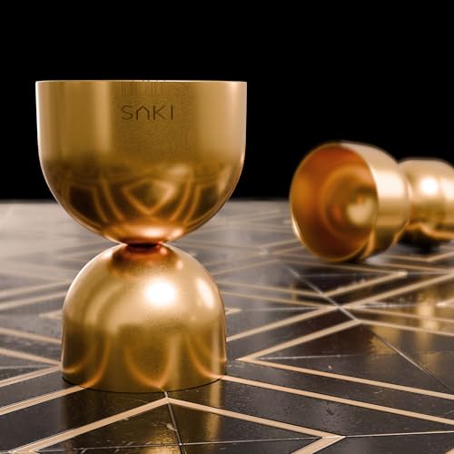 Image of SAKI Peg Measurer Jigger 30 & 60 ml | Cocktail Jigger, Shot Glass, Drink Measuring Bar Tool Double Side (Gold PVD Coated)|Stainless Steel