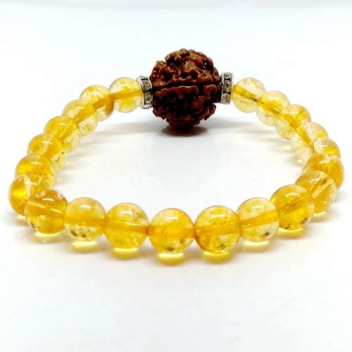 MAUTIK SADIWALACertified Citrine Stone Bracelet with 5 mukhi face Nepal rudraksha, Natural Citrine Bracelet Unisex AAA Quality