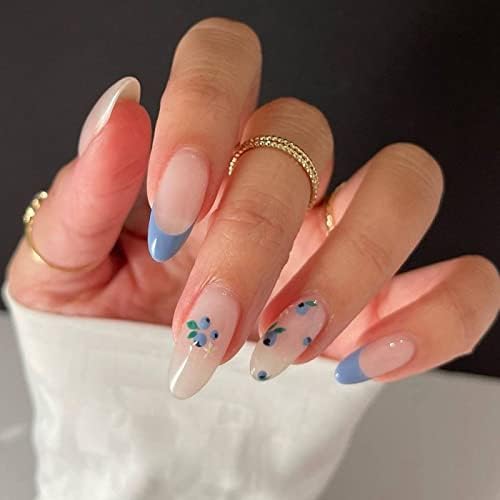 Almond False Nails Simple French Fake Nails Shiny Gold Powder Geometric Line Full Cover Nail Tips Set Press On Nails with Design,c5