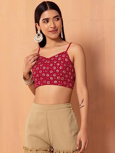 Image of Indya Women's Georgette Embroidered Sleeveless Regular Fit Blouse Pack of 1