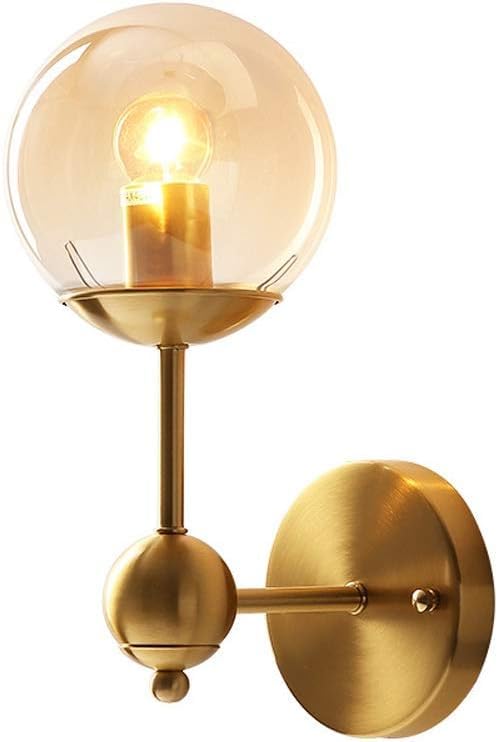 Genérico Aplique de pared europeo cobre americano, lámpara con soporte E27, base enchufe, aplique, pantalla vidrio transparente, Araña de luces