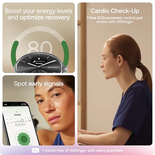 WITHINGS ScanWatch 2 Montre connectée pour homme et femme, électrocardiogramme ECG, SpO2, température, suivi du sommeil, santé respiratoire, activités, calories, étanche, batterie de 30 jours, Android