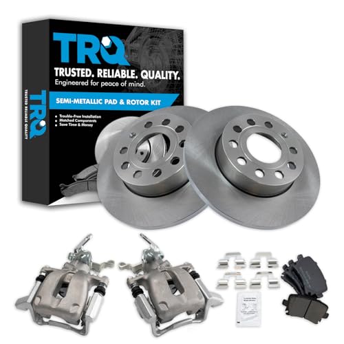 Image of TRQ Rear Brake Pad and Rotor Set Semi Metallic Solid Rotors Calipers | For 2010 Volkswagen Golf 2005-2010 Jetta 2006-2009 Rabbit