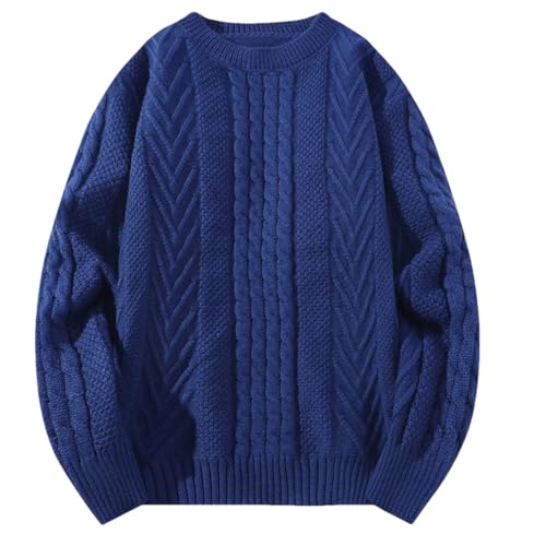 Mens Crewneck Pullover Sweater Knitted Soft Cable Puff Sleeve Knit Warm Sweaters