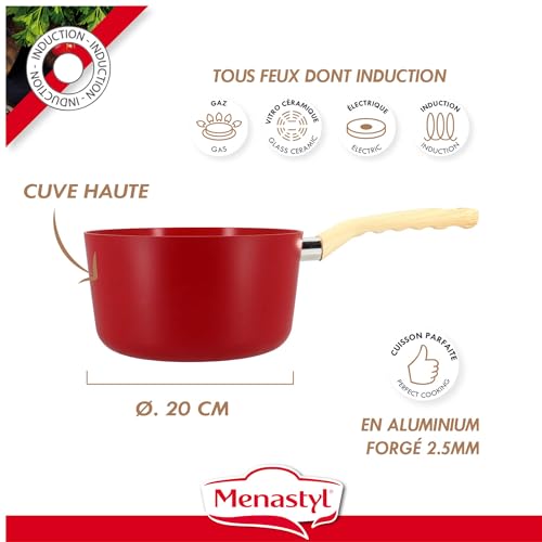 CASSEROLA MAGENTA 20 CM IN ALLUMINIO INDUZIONE MANIGLIA EFFETTO LEGNO - immagine 3