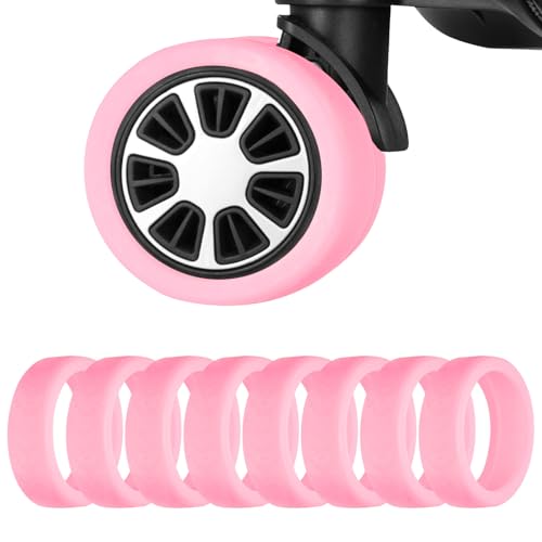 Image of 8Pack Luggage Wheel Protection Cover, Wear Resistant Anti Noise Silicone Protector Cover for 1.96-2.95 inch Spinner Wheel for Suitcases Chair Caster Travel, Pink