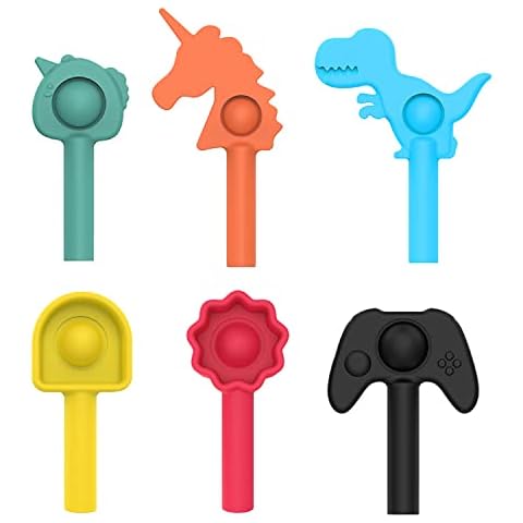 Cettkowns 6 Pieces Cute Silicone Pop Fidget Pencil Cap with Push Bubble Ball Squeeze Toys for Kids & Adults Relieve Stress Anti-Anxiety Cover