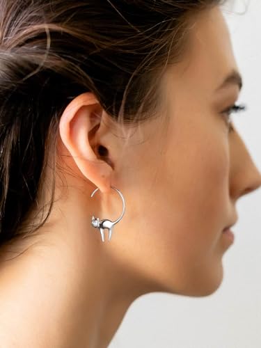 Cat Earrings 925 Sterling Silver Cute Lazy Walking Cat Dangle Earrings for Women
