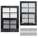 NeatiEase 2 Pack Shed Windows with Black Frame, 12 x 18 Flush Mount Small Window with Tempered Glass and Fiberglass Screen for Shed, Chicken Coop, Playhouse, Household, Garage
