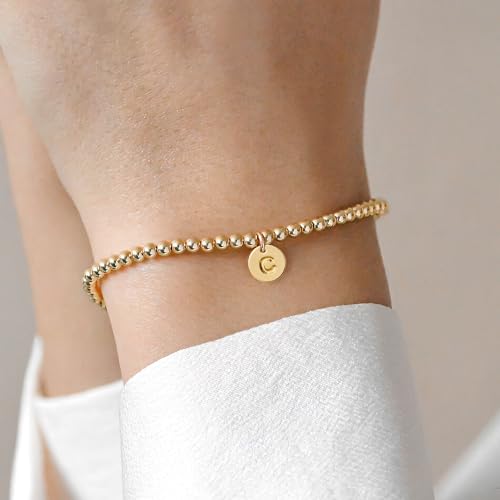 Turandoss Gold Initial Bracelet for Women - Dainty Gold Plated Letter A-Z Charm Disc Bracelet for Women Trendy, Womens Gold Jewelry Beaded Bracelet Gifts2
