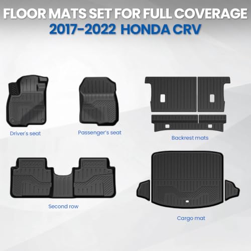 Image of Floor Mats for Honda CRV 2017-2022 Gas Only, with Cargo Mat | Full Protection Mat Set with Cargo Liner, All Weather TPE, Non Slip & Odorless & Scratch Proof, CR-V Gas Accessories