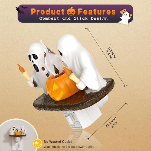 Image of JandCase Halloween Night Light, Amber Night Lights Plug into Wall | Cute & Funny Flaming Jumping Night Light, Plug in Ghost & Pumpkin Nightlight 360 Rotatable Kids Halloween Party Decor 1 Pack
