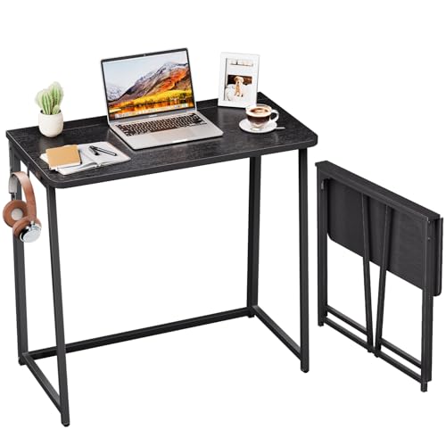 WOHOMO Folding Computer Desk,Small Writing Foldable Desk 80cm,Space-Saving Laptop Table,Easy Assemble Workstation for Home Office,Black
