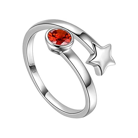 Garnet January Birthstone Ring 925 Sterling Silver Cystal Birthstone Solitaire Ring Star Band Ring Promise Ring for Girlfriend Birthday Jewelry FR0021J Cover
