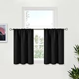 BGment Black Cafe Curtains 24 Inch Length 2 Panels - Small Half Drapes with Rod Pocket Privacy Blackout Blinds for Bathroom Kitchen Window Over Sink, 29 x 24 Inch