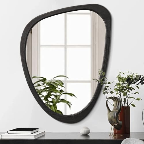 Espejo de pared colgante irregular con marco de madera, espejos asimétricos modernos para pared, decoración artística de habitación, espejo decorativo para dormitorio, baño, sala de estar, grande