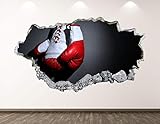 Boxing Gloves Wall Decal Art Decor 3D Smashed Sport Sticker Poster Kids Room Mural Custom Gift BL163 (22'W x 14'H)