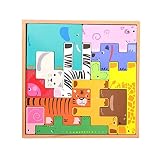 Dreafly Animal Building Block & Puzzle para niños Animal de madera Tetris Puzzle Inteligencia Juguetes educativos para niños preescolares Bloque de construcción Puzzle
