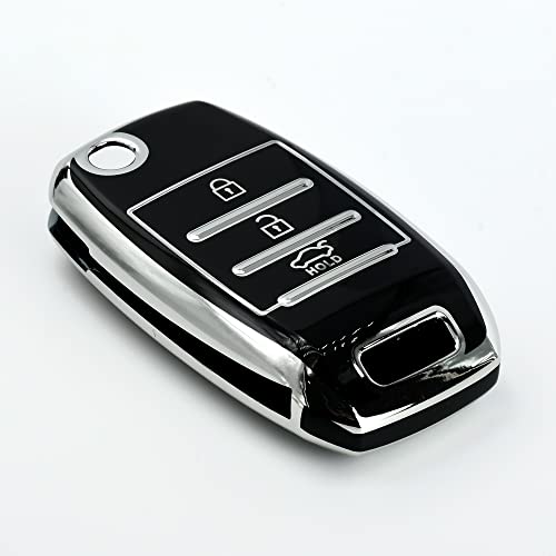 Image of KMH TPU Silver Car Smart Key Cover Compatible for Kia Seltos and Sonet 3 Push Button Smart Flip Key Shell Case Holder, Full Key Protection (Silver Black & Silver White) Pack of 2