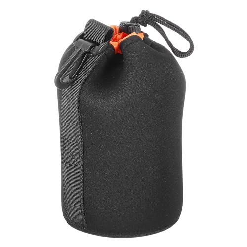 PATIKIL Camera Lens Bag, 1 Pcs 3.7" ID x 7.1" H Drawstring Lens Pouch with Thick Protective Neoprene, Lens Case for DSLR Camera Lens, Water Coffee Cups Black, Orange